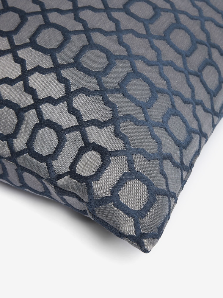 Navy Blue Woven Geometric 59 x 59cm Cushion - Image 4 of 4