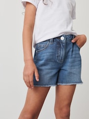 Mid Blue Denim Longer Length Frayed Edge 100% Cotton Denim Shorts (3-16yrs) - Image 1 of 9