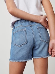 Mid Blue Denim Longer Length Frayed Edge 100% Cotton Denim Shorts (3-16yrs) - Image 7 of 9