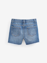 Mid Blue Denim Longer Length Frayed Edge 100% Cotton Denim Shorts (3-16yrs) - Image 9 of 9