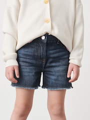 Dark Blue Longer Length Frayed Edge Denim Shorts (3-16yrs) - Image 1 of 5