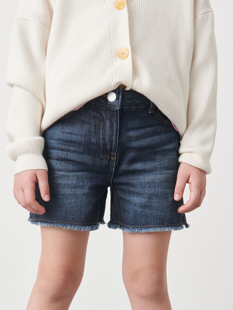 Dark Blue Longer Length Frayed Edge Denim Shorts (3-16yrs) - Image 1 of 5