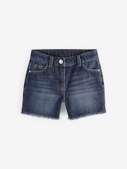 Dark Blue Longer Length Frayed Edge Denim Shorts (3-16yrs) - Image 4 of 5