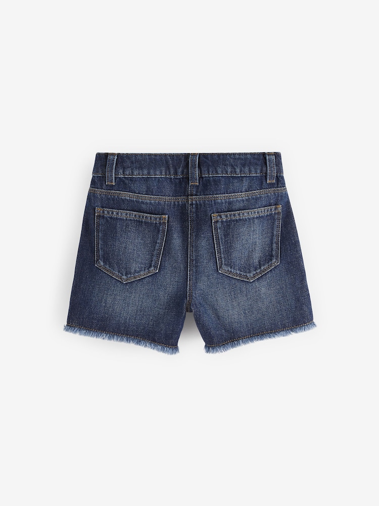 Dark Blue Longer Length Frayed Edge Denim Shorts (3-16yrs) - Image 5 of 5