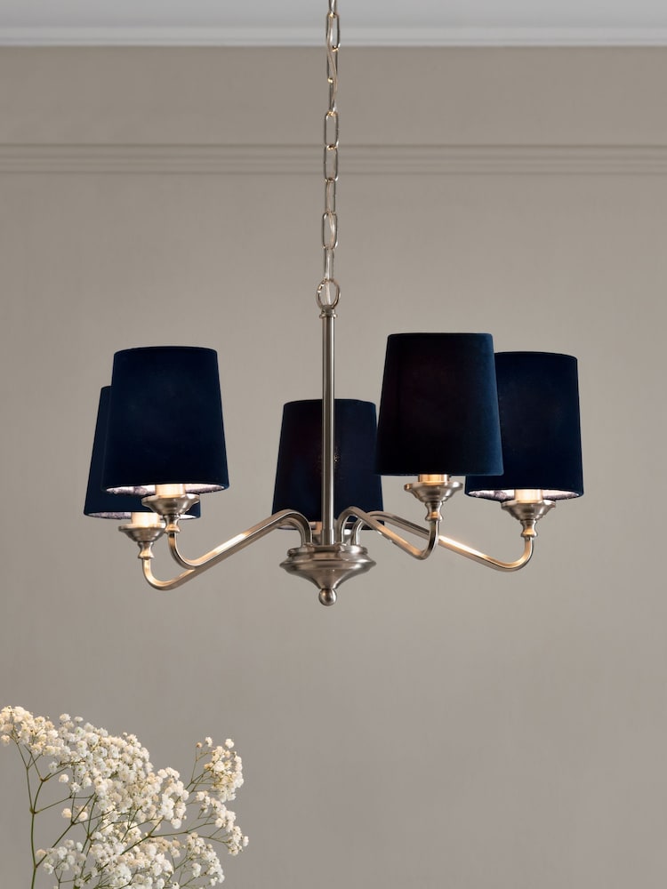 5 Pack Navy Blue Velvet Candle Light Shades - Image 1 of 5