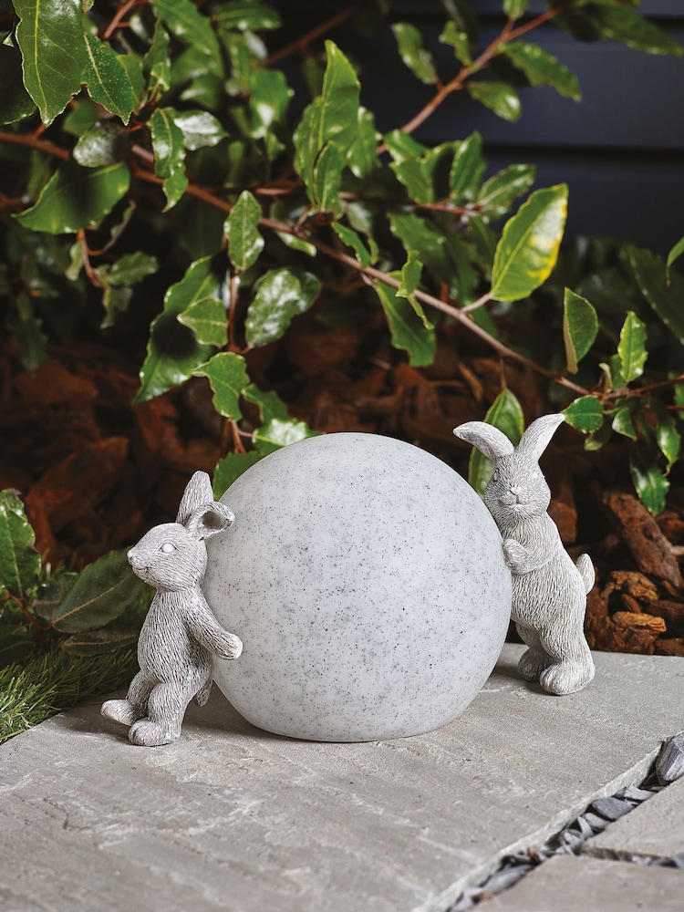 Grey Playful Rabbits Solar Large Ball Outdoor Light - Image 2 of 7