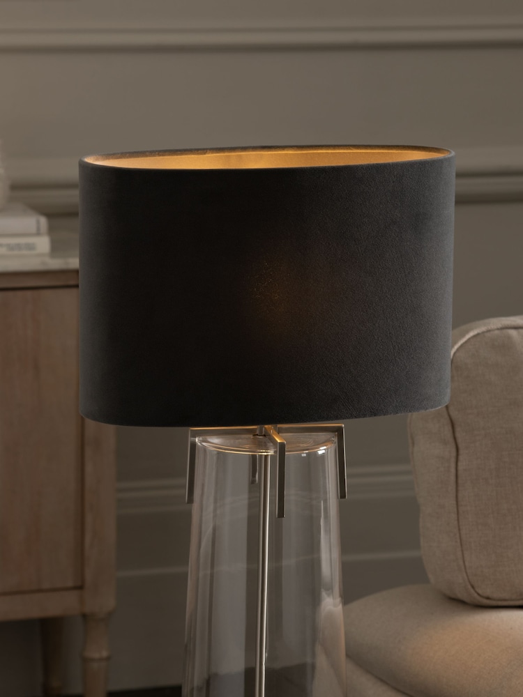 Charcoal Grey Oval Velvet Light Shade - Image 1 of 5