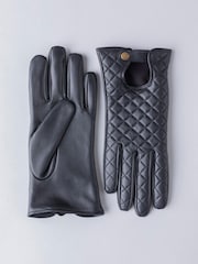 Lakeland Leather Black Tarn Leather Quilted Winter Gloves - Image 1 of 3
