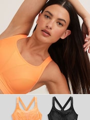 Orange/Black Active Sports High Impact Crop Tops 2 Pack - Image 1 of 10