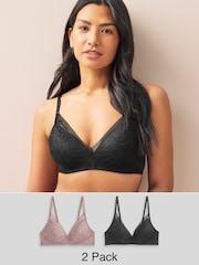 Black/Mauve Purple Pad Non Wire Lace Detail Ultimate Comfort Bras 2 Pack - Image 14 of 15