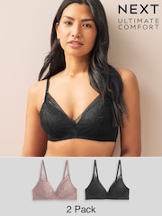 Black/Mauve Purple Pad Non Wire Lace Detail Ultimate Comfort Bras 2 Pack - Image 15 of 15
