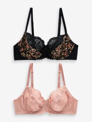 Schwarz geblümt/Pink - Unwattierte BHs mit vollen Körbchen im 2er-Pack - Bild 1 von 6