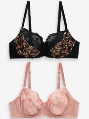 Schwarz geblümt/Pink - Unwattierte BHs mit vollen Körbchen im 2er-Pack - Bild 4 von 6