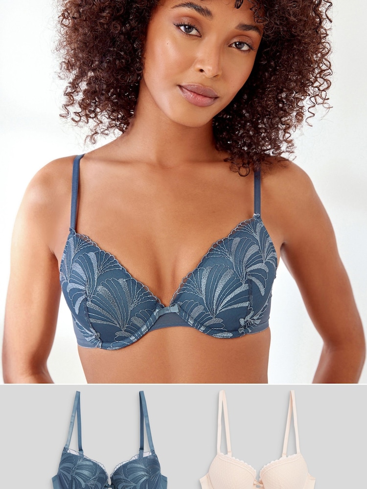 Blau/Nude - Bestickte BHs im 2er-Pack - Bild 1 von 9