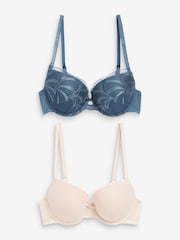 Blue/Nude Pad Balcony Embroidered Bras 2 Pack - Image 9 of 12