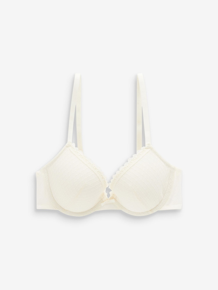 Black/Cream Pad Plunge Embroidered Bras 2 Pack - Image 1 of 4