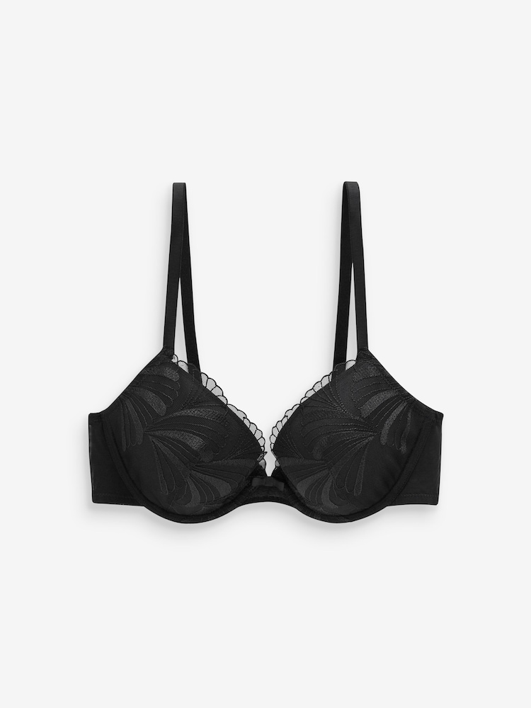 Black/Cream Pad Plunge Embroidered Bras 2 Pack - Image 2 of 4