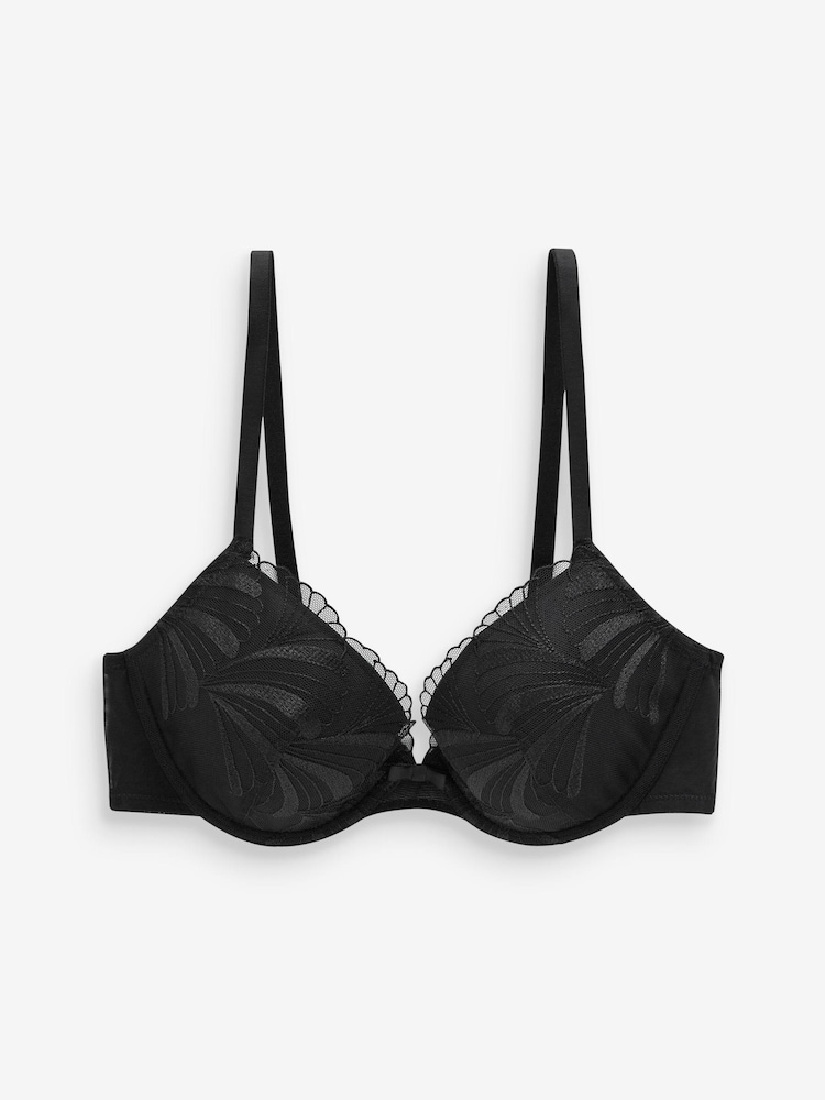 Black/Cream Pad Plunge Embroidered Bras 2 Pack - Image 4 of 4