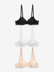 Black/ White/Pastel Rose Nude Non Pad Balcony Cotton Blend Ultimate Comfort Bras 3 Pack - Image 6 of 9