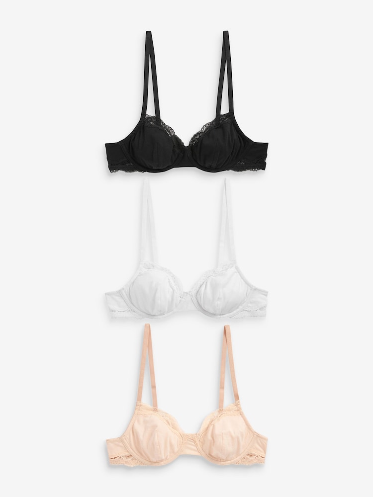 Black/ White/Pastel Rose Nude Non Pad Balcony Cotton Blend Ultimate Comfort Bras 3 Pack - Image 6 of 9