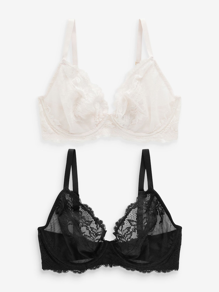 Czarno-kremowy - DD+ Lace Bras 2 Pack - Image 7 of 9