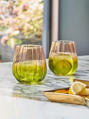 Rockett St George Green/Blush Pink Deco Flower Glass Set of 2 Tumbler Glasses - Image 1 of 2