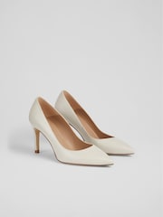 LK Bennett White Floret Leather Pointed Court Shoes - Image 2 of 4