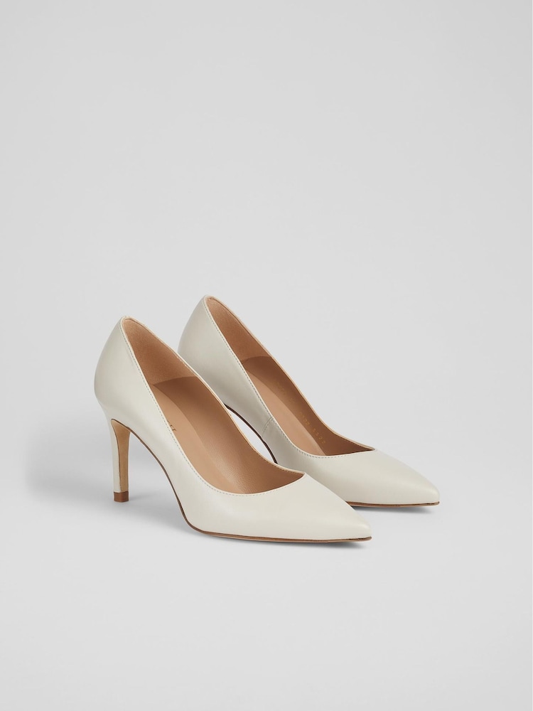 LK Bennett White Floret Leather Pointed Court Shoes - Image 2 of 4