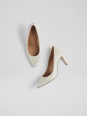 LK Bennett White Floret Leather Pointed Court Shoes - Image 3 of 4