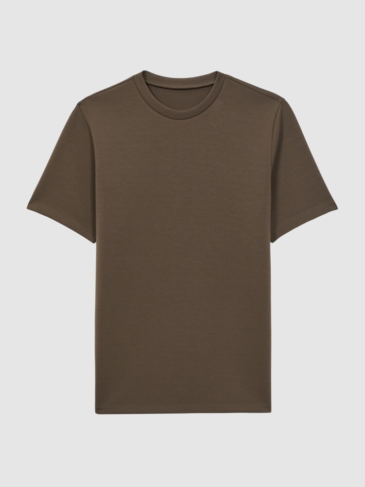 Reiss Olive Bradley Interlock Jersey Crew Neck T-Shirt - Image 2 of 4 Reiss Olive Bradley Interlock Jersey Crew Neck T-Shirt - Image 2 of 4