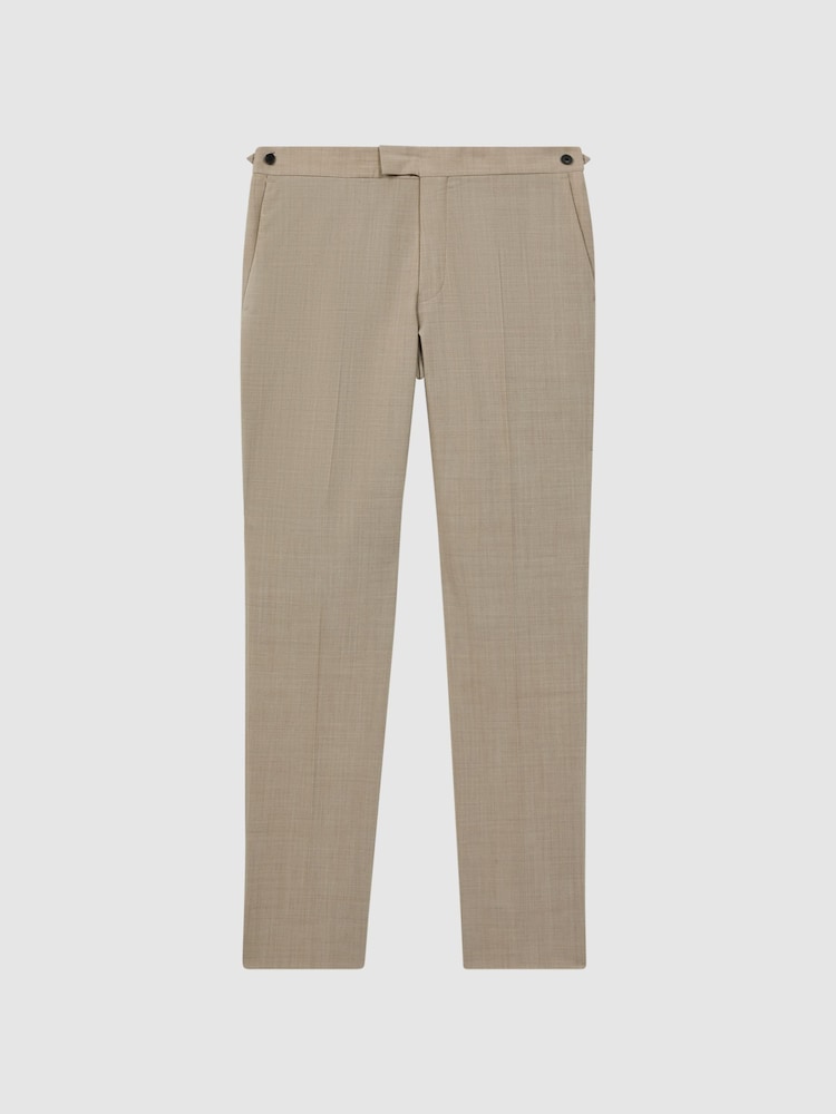 Reiss Oatmeal Wish Slim Fit Wool Blend Trousers - Image 2 of 4
