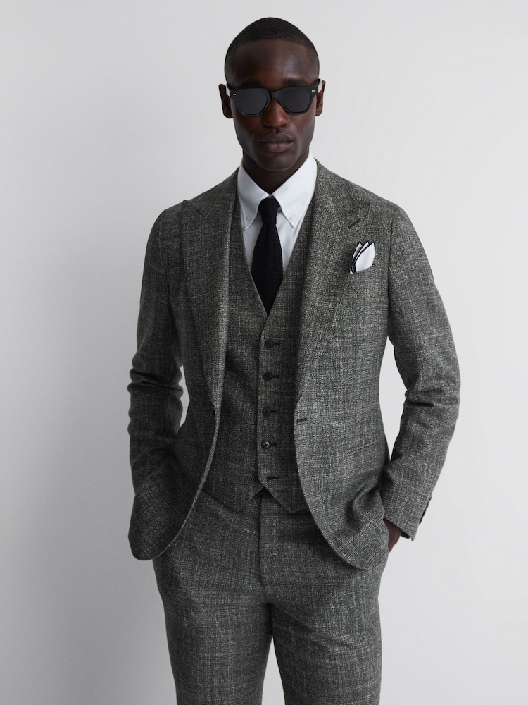Reiss Charcoal Croupier Slim Fit Wool Waistcoat - Image 1 of 5