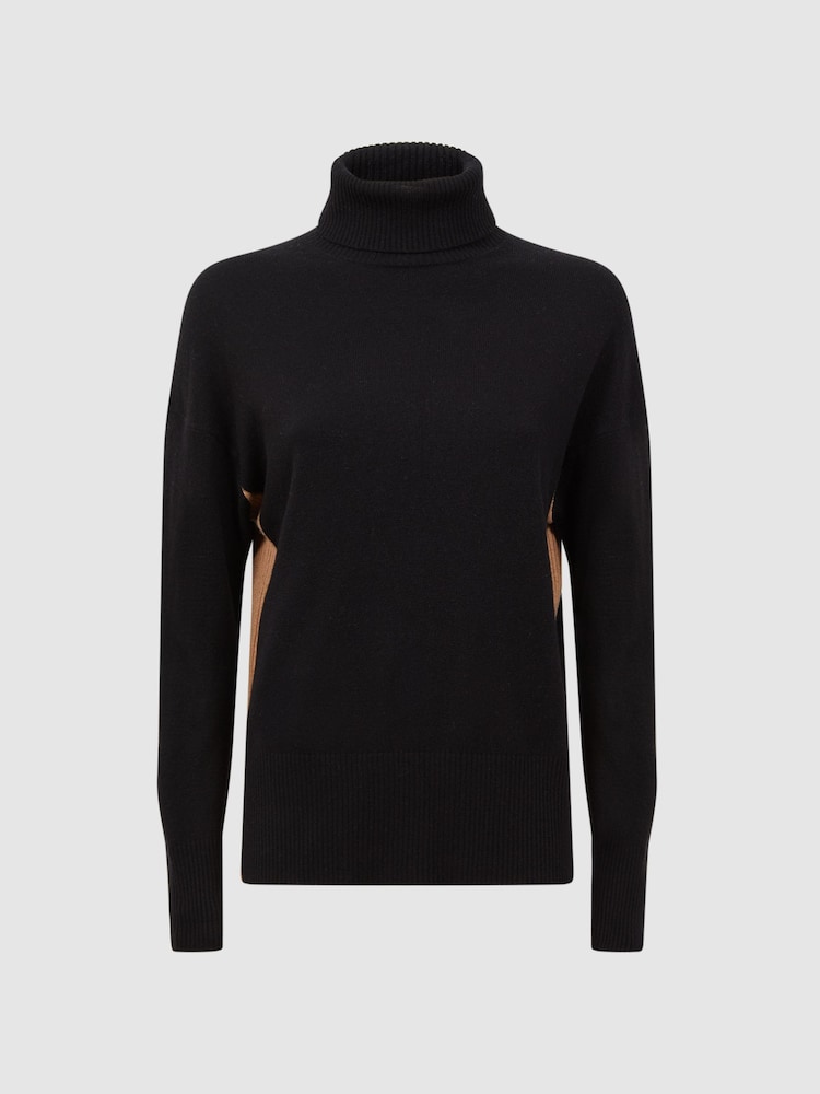 Reiss Black/Camel Alexis Wool Blend Roll Neck Jumper - Image 2 of 5 Reiss Black/Camel Alexis Wool Blend Roll Neck Jumper - Image 2 of 5