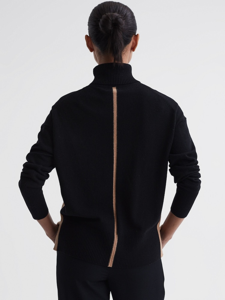 Reiss Black/Camel Alexis Wool Blend Roll Neck Jumper - Image 5 of 5
