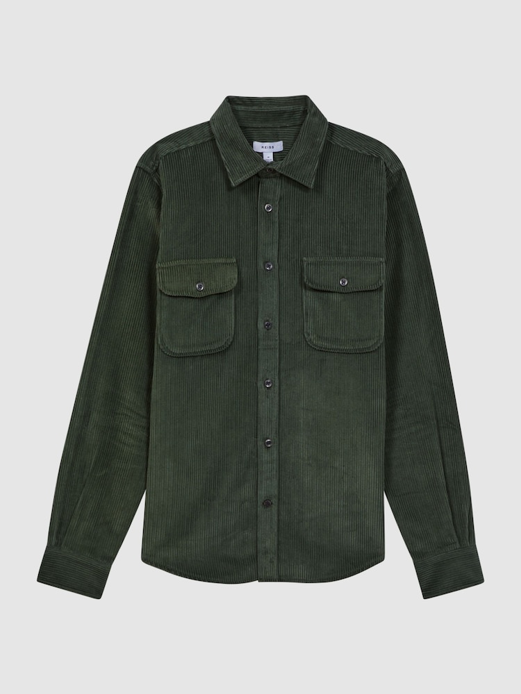 Reiss Green Bonucci Corduroy Twin Pocket Overshirt - Image 2 of 4