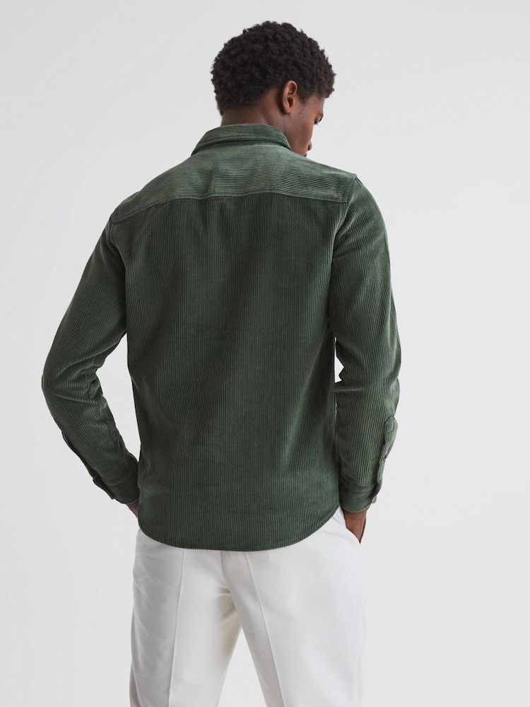 Reiss Green Bonucci Corduroy Twin Pocket Overshirt - Image 4 of 4