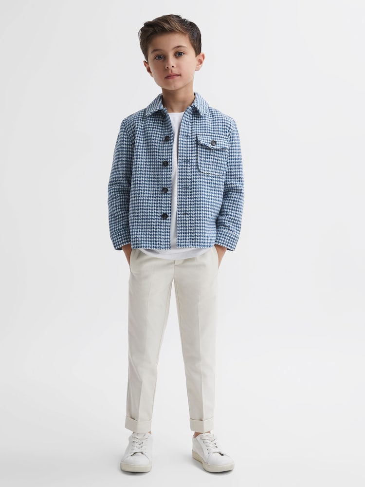 Reiss Blue/White Zack Junior Brushed Houndstooth Overshirt - Image 2 of 4