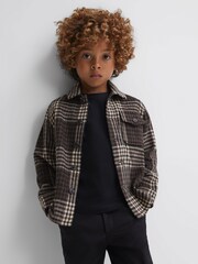 Reiss Oatmeal Mack Junior Brushed Checked Overshirt - Image 1 of 5