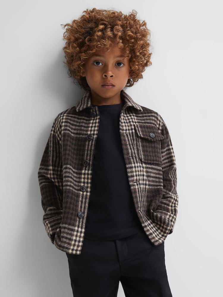 Reiss Oatmeal Mack Junior Brushed Checked Overshirt - Image 1 of 5