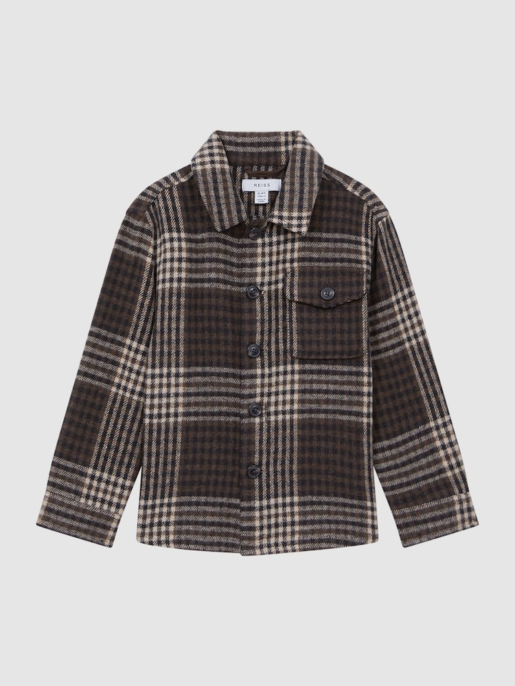 Reiss Oatmeal Mack Junior Brushed Checked Overshirt - Image 2 of 5