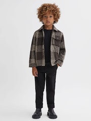 Reiss Oatmeal Mack Junior Brushed Checked Overshirt - Image 3 of 5