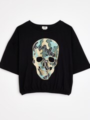 River Island Black Og Camo Skull Cinch T-Shirt - Image 1 of 3