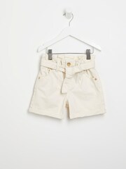 River Island Ecru Cream Girls 100% Cotton Paperbag Shorts - Image 1 of 3
