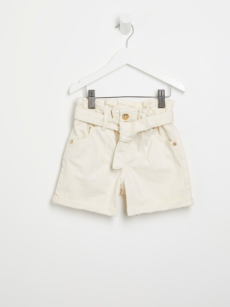 River Island Ecru Cream Girls 100% Cotton Paperbag Shorts - Image 1 of 3