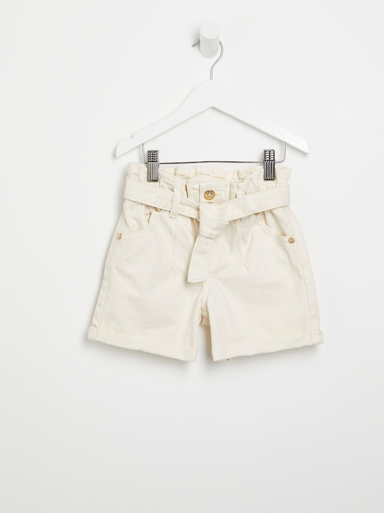 River Island Ecru Cream Girls 100% Cotton Paperbag Shorts - Image 1 of 3 River Island Ecru Cream Girls 100% Cotton Paperbag Shorts - Image 1 of 3