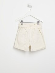 River Island Ecru Cream Girls 100% Cotton Paperbag Shorts - Image 2 of 3