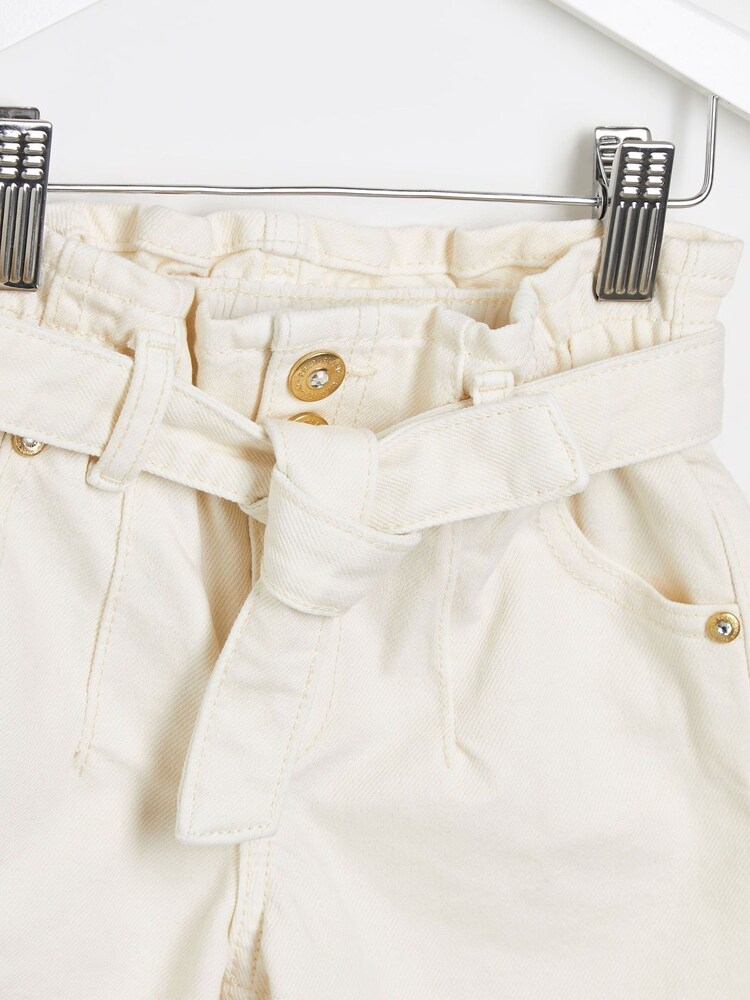 River Island Ecru Cream Girls 100% Cotton Paperbag Shorts - Image 3 of 3