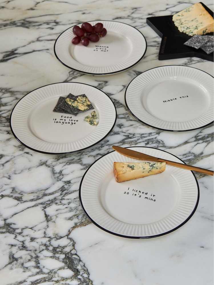 Rockett St George Cream & Black First Bite Side Plates Set Of 4 - Image 1 of 8 Rockett St George Cream & Black First Bite Side Plates Set Of 4 - Image 1 of 8