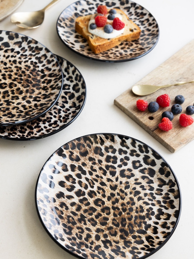 Rockett St George Set of 4 Natural Leopard Love Side Plates - Image 1 of 3