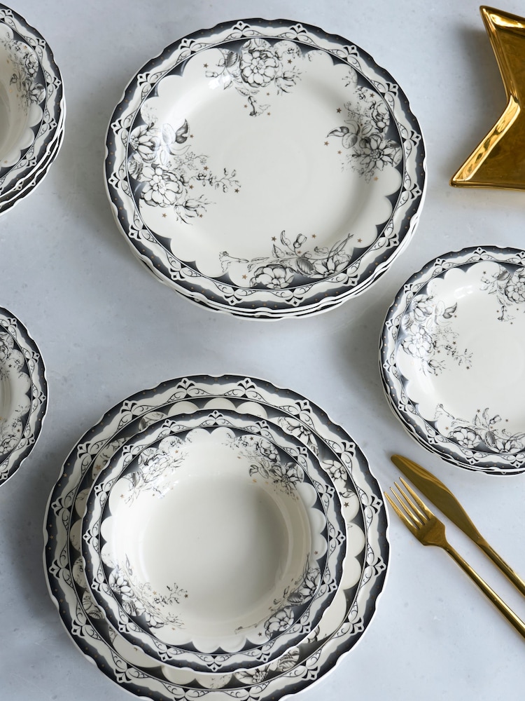 Rockett St George 12 Piece Monochrome Vintage Star Dinner Set - Image 1 of 2